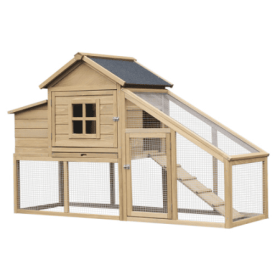 PawHut 69 Wooden Chicken Coop, Poultry Cage Hen House With Connecting Ramp, Removable Tray, Ventilated Window And Nesting Box, Natural (Option: Natural)