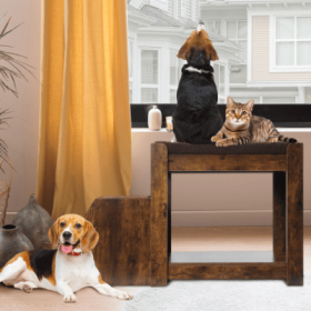 Pet Bunk Bed with Removable Step for Dogs and Cats, Multi-Level Bed Window Perch Seat Platform with Cushion and Cat Scratch Pad, Indoor Use (Option: Vintage)